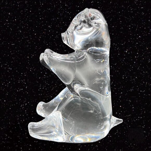Konstglas Ronneby Sweden Crystal Clear Glass Bear Figurine Paperweight Vintage - Picture 1 of 10